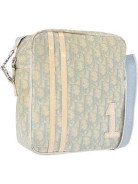 Christian Dior Trotter Canvas Shoulder Bag PVC Light Blue Silver